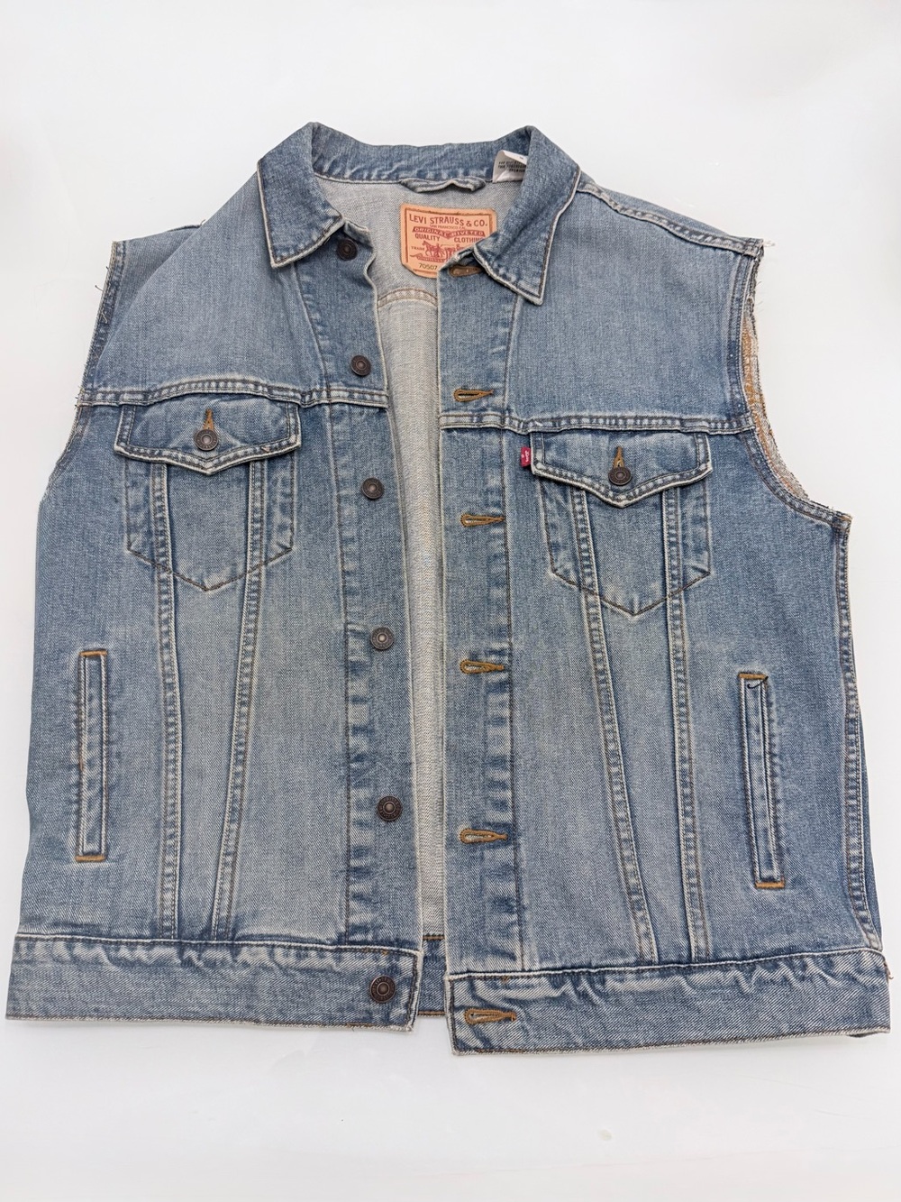 Levi's 70507 Custom Cut-Off Denim Trucker Vest Blue Jean Mens M Med Light Wash